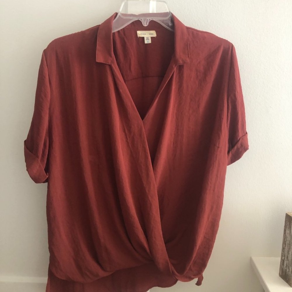 Silence & Noise Rust Flowy Short Sleeve Blouse